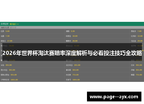 2026年世界杯淘汰赛赔率深度解析与必看投注技巧全攻略